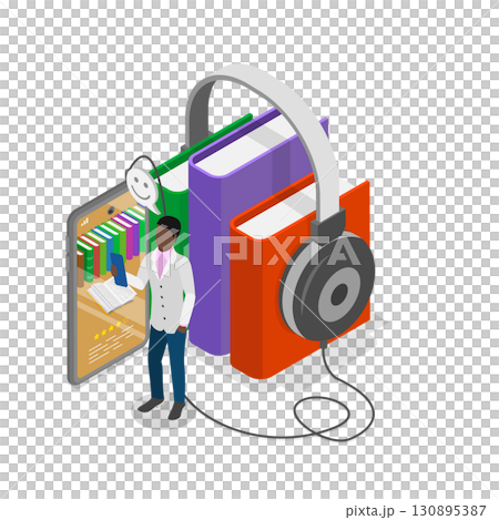 3D Isometric Flat  Illustration of Virtual Library. Item 3 130895387