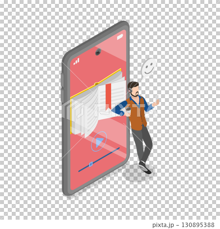 3D Isometric Flat  Illustration of Virtual Library. Item 4 130895388