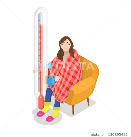 3D Isometric Flat Illustration of Diverse Unhealthy People. Item 6 3D Isometric Flat Illustration of Diverse Unhealthy People. Item 6 130895431