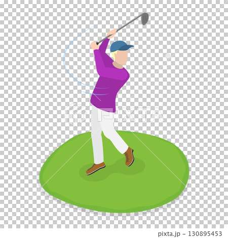 3D Isometric Flat  Illustration of Golfers. Item 3 130895453