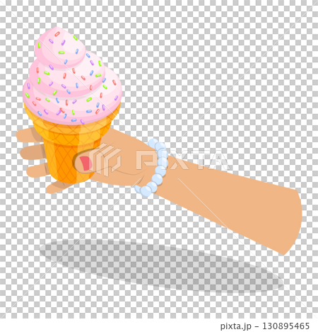 3D Isometric Flat  Set of Hands Holding Ice Creams. Item 4 130895465