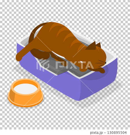 3D Isometric Flat  Set of Comic Domestic Animals. Item 1 130895504