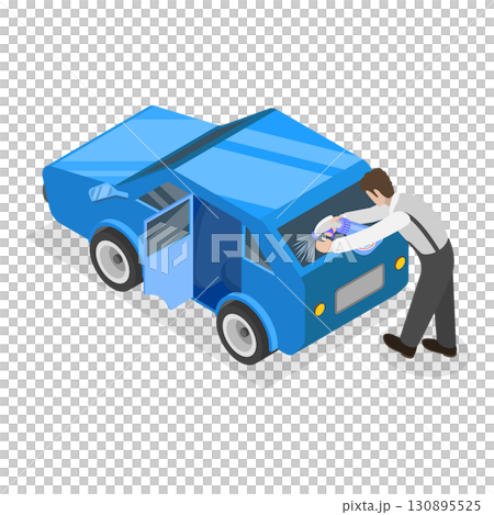 3D Isometric Flat  Illustration of Self Car Wash. Item 3 130895525