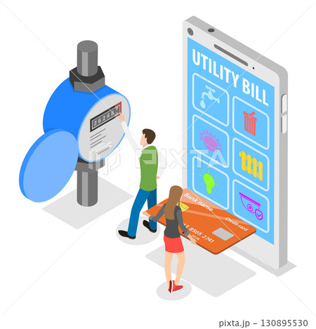 3D Isometric Flat Illustration of Utility Bills Payment. Item 1 3D Isometric Flat Illustration of Utility Bills Payment. Item 1 130895530