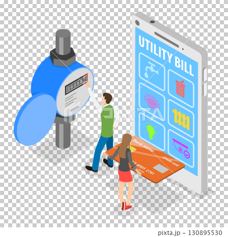3D Isometric Flat Illustration of Utility Bills Payment. Item 1 3D Isometric Flat Illustration of Utility Bills Payment. Item 1 130895530