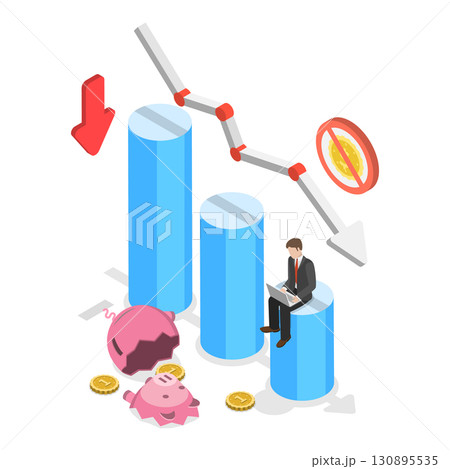 3D Isometric Flat  Illustration of Business Bankruptcy. Item 3 130895535