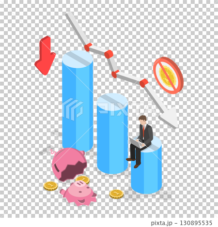 3D Isometric Flat  Illustration of Business Bankruptcy. Item 3 130895535