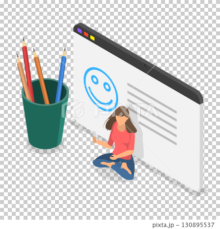 3D Isometric Flat  Illustration of Online Survey. Item 1 130895537
