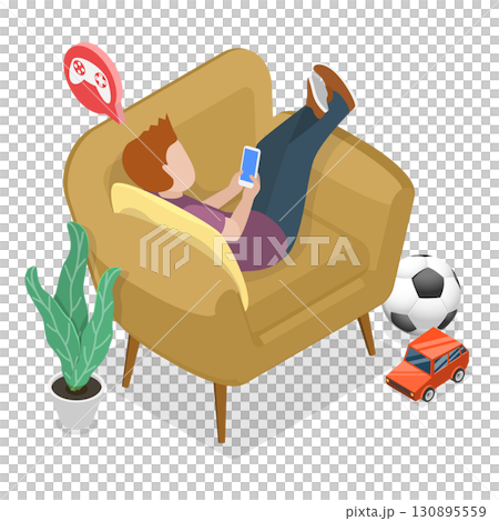 3D Isometric Flat  Illustration of Children Gadget Addiction. Item 1 130895559