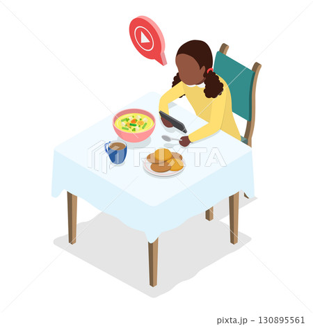3D Isometric Flat  Illustration of Children Gadget Addiction. Item 3 130895561