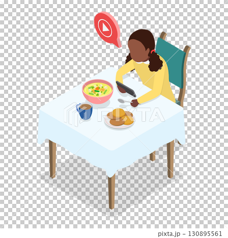 3D Isometric Flat  Illustration of Children Gadget Addiction. Item 3 130895561