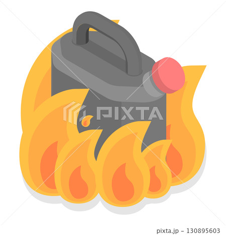 3D Isometric Flat Set of Burning Gasoline Containers. Item 2 3D Isometric Flat Set of Burning Gasoline Containers. Item 2 130895603