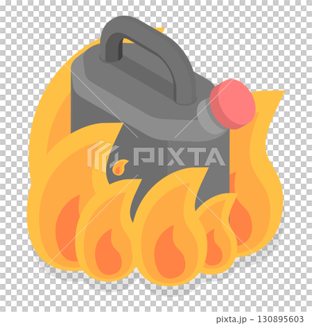 3D Isometric Flat  Set of Burning Gasoline Containers. Item 2 130895603