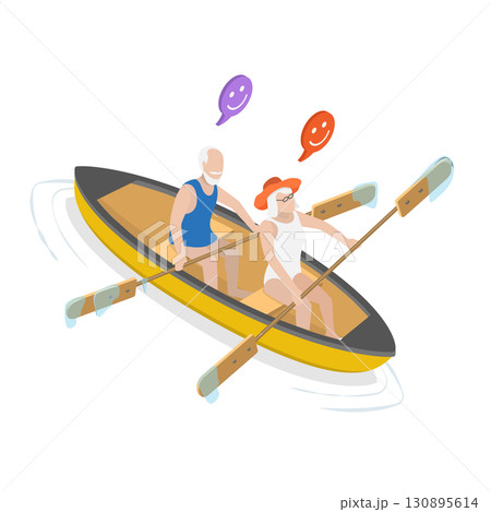 3D Isometric Flat  Illustration of Elderly Couple Having Fun. Item 1 130895614