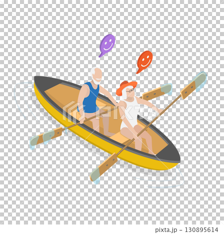 3D Isometric Flat  Illustration of Elderly Couple Having Fun. Item 1 130895614