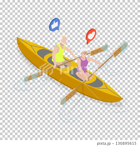 3D Isometric Flat  Illustration of Elderly Couple Having Fun. Item 2 130895615