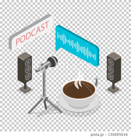 3D Isometric Flat  Illustration of Podcast Scenes Set. Item 1 130895616