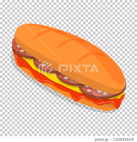 3D Isometric Flat  Illustration of baguette Sandwiches. Item 2 130895629