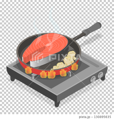 3D Isometric Flat  Set of Field Kitchen Elements. Item 2 130895635