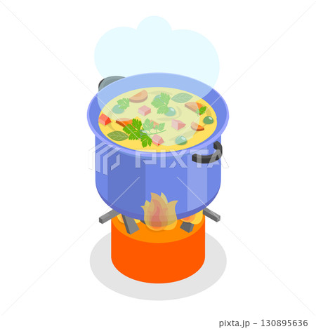 3D Isometric Flat Set of Field Kitchen Elements. Item 3 3D Isometric Flat Set of Field Kitchen Elements. Item 3 130895636