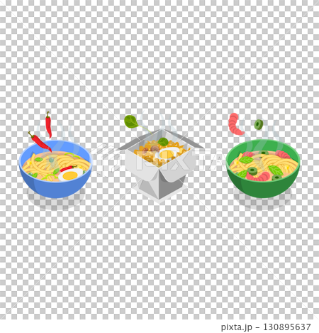 3D Isometric Flat  Set of Ramen Bowls. Item 1 130895637