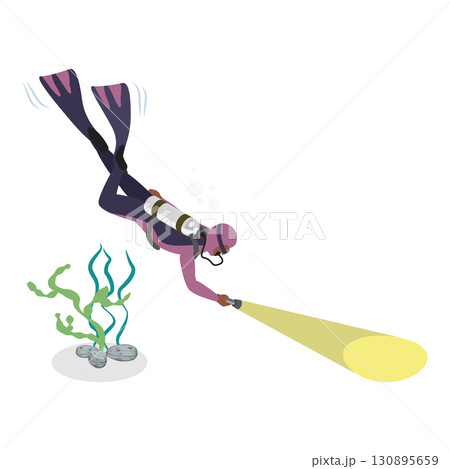 3D Isometric Flat Set of Scuba Divers. Item 3 3D Isometric Flat Set of Scuba Divers. Item 3 130895659