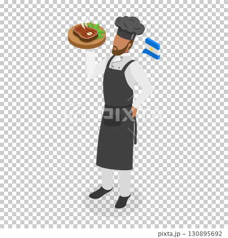 3D Isometric Flat  Set of Male And Female Chefs. Item 1 130895692