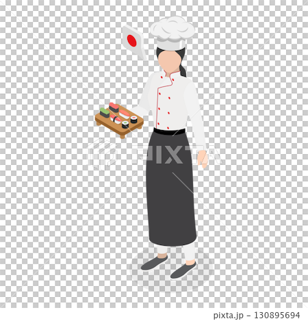 3D Isometric Flat  Set of Male And Female Chefs. Item 3 3D Isometric Flat  Set of Male And Female Chefs. Item 3 130895694