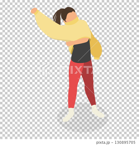 3D Isometric Flat Set of Children Putting Clothes. Item 2 3D Isometric Flat Set of Children Putting Clothes. Item 2 130895705