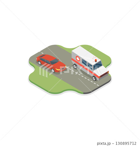 3D Isometric Flat Illustration of Ambulance Vehicle. Item 1 3D Isometric Flat Illustration of Ambulance Vehicle. Item 1 130895712