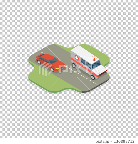 3D Isometric Flat Illustration of Ambulance Vehicle. Item 1 3D Isometric Flat Illustration of Ambulance Vehicle. Item 1 130895712