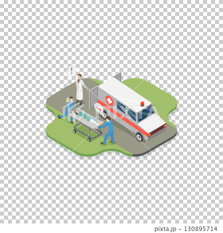 3D Isometric Flat  Illustration of Ambulance Vehicle. Item 3 130895714