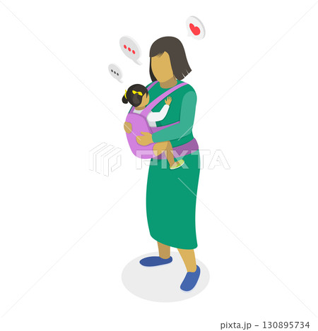 3D Isometric Flat Illustration of Mothers Caring Childs in Baby Sling. Item 3 3D Isometric Flat Illustration of Mothers Caring Childs in Baby Sling. Item 3 130895734