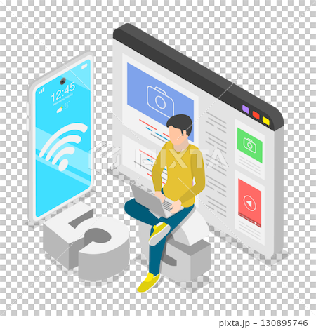 3D Isometric Flat  Illustration of Wireless Network Infrastructure. Item 2 130895746