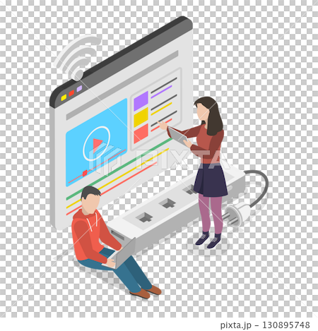 3D Isometric Flat  Illustration of Wireless Network Infrastructure. Item 3 130895748