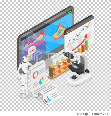 3D Isometric Flat  Illustration of AI and Science Research. Item 1 130895764