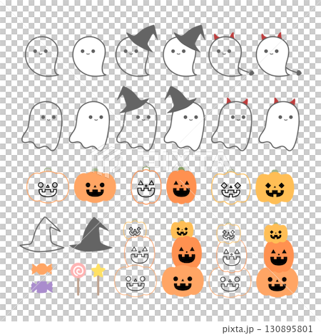 Halloween ghost and pumpkin illustration set 130895801