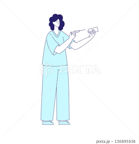 Medicine with Woman Doctor with Syringe Vector Illustration 130895836
