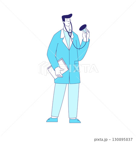 Medicine with Man Doctor in Coat Standing with Stethoscope Vector Illustration Medicine with Man Doctor in Coat Standing with Stethoscope Vector Illustration 130895837
