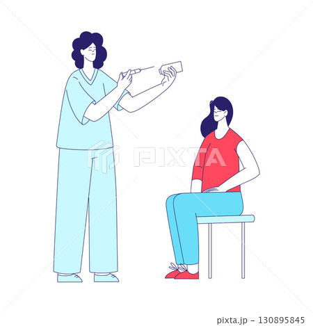 Medicine with Woman Doctor Do Injection to Patient Vector Illustration 130895845