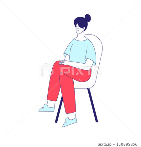 Young Woman Character in Sitting Pose at Hospital Vector Illustration 130895856