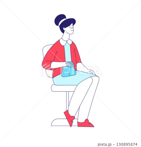 Young Woman Character in Sitting Pose at Hospital Vector Illustration 130895874