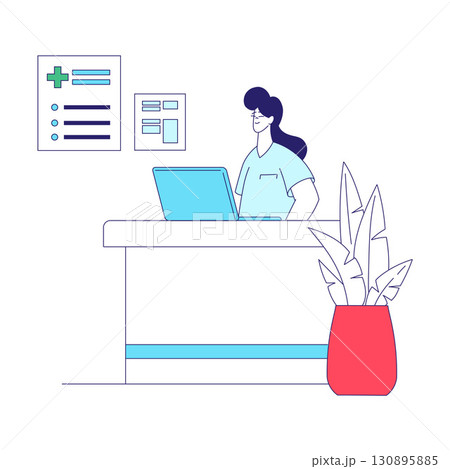 Medicine with Woman Doctor at Reception Table Vector Illustration Medicine with Woman Doctor at Reception Table Vector Illustration 130895885