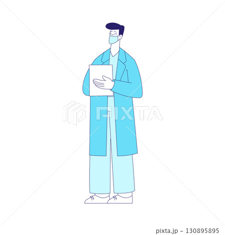 Medicine with Man Doctor in Coat Wear Mask Vector Illustration 130895895