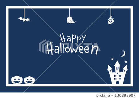 ハロウィンフレーム素材　かわいいシルエットデザイン｜ハロウィン,お化け,ジャックオランタン,お城,コ 130895907
