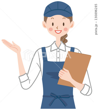 カフェの店員　メニュー表を持つ飲食店の店員のイラスト 130896285