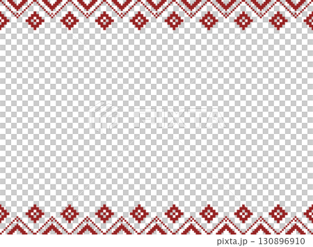 Geometric red cross-stitch border design on white background. Ideal for embroidery projects, ethnic patterns, holiday crafts, textile prints,folk art decorations. 130896910