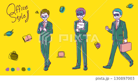 シンプルかわいい働く男性たちのイラスト素材_困る／焦る 130897003