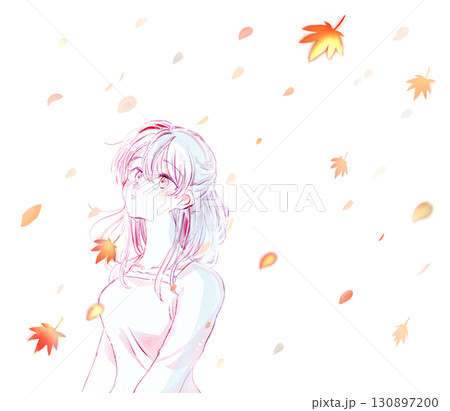 泣いている女性 紅葉 上半身 泣いている女性 紅葉 上半身 130897200