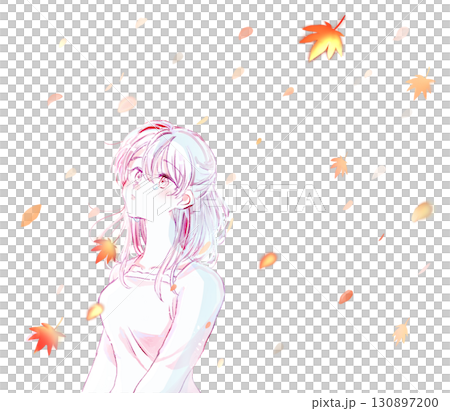 Crying woman, autumn leaves, upper body 130897200